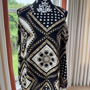 Chico's Black and White Asymmetrical Dolman Sleeve Top